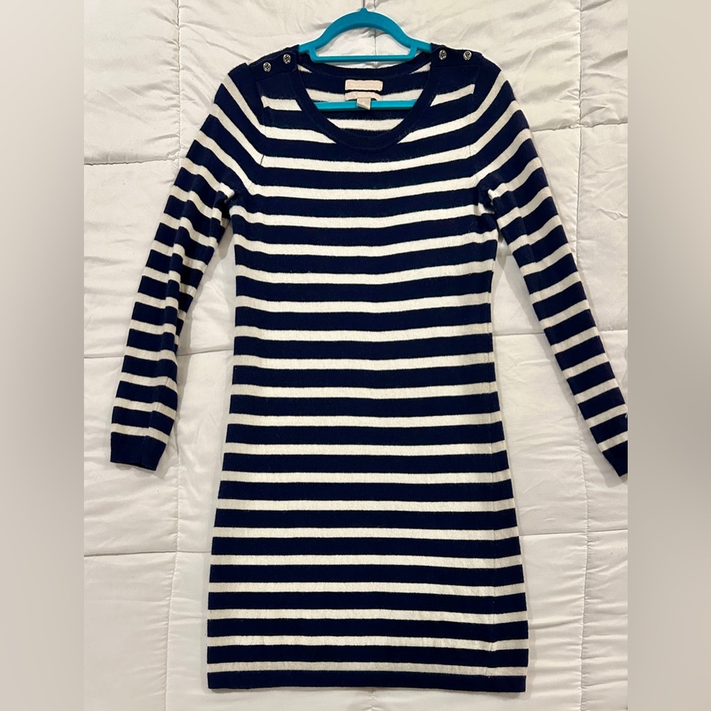 Banana Republic - Cashmere / Wool Navy & Ivory Striped Sweater Dress - Medium